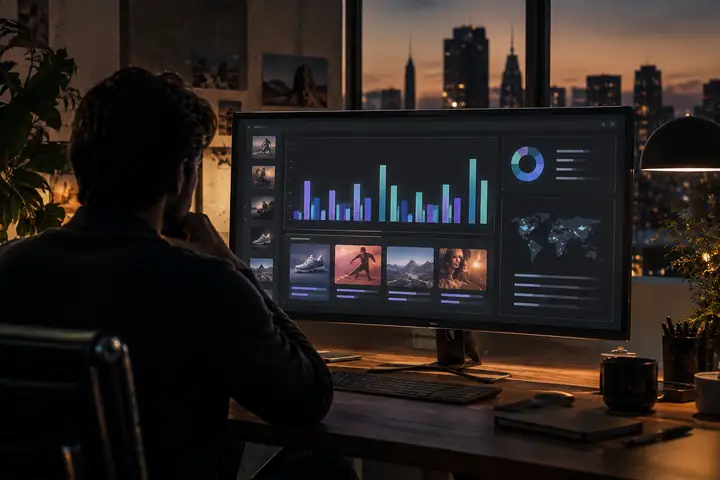 Creative analytics dashboard with performance bars